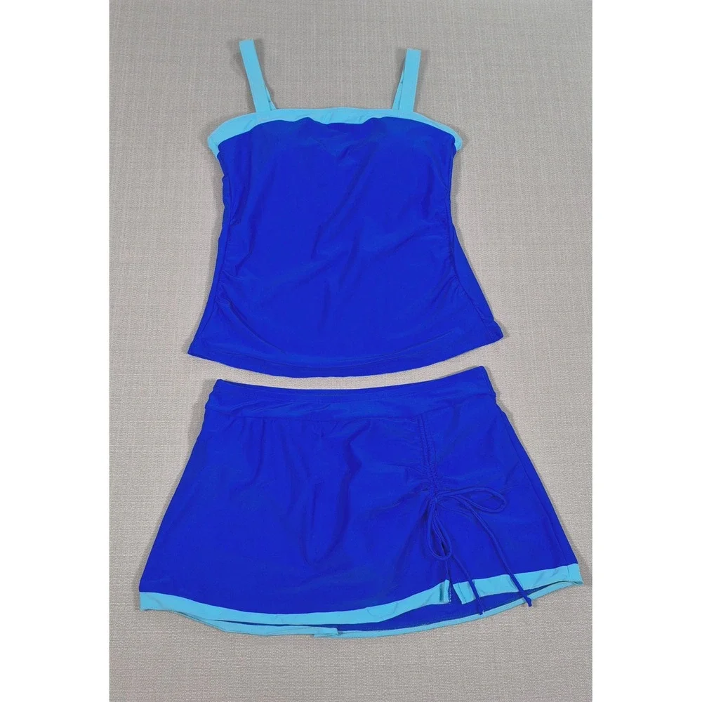 Tempt ME Tankini Swimsuit with Skirt Blue Tummy Control Two Piece Large NWOT